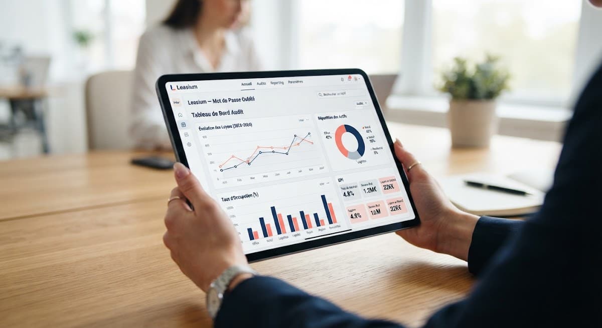 Tablette affichant des visualisations de données professionnelles.